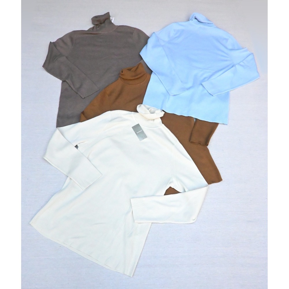 Chicos Lot of 4 Womens 2 Knit Turtleneck Sweaters Light Blue Cream Taupe Brown